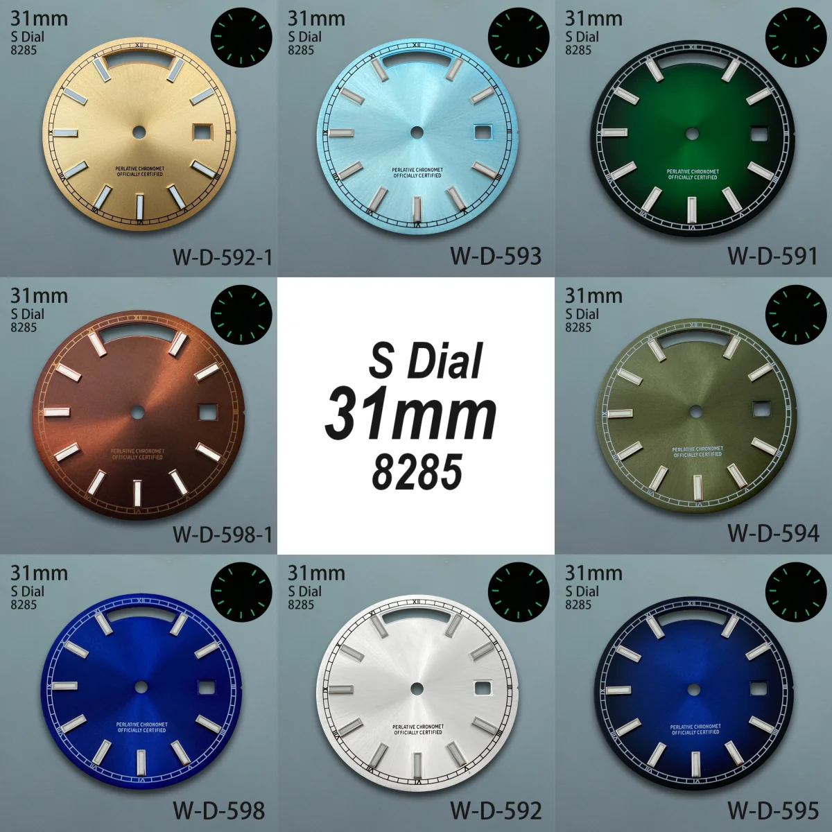 31mm S Logo Day And Date Dial Suitable For 8285 Movement Green Luminous High Quality Watch Modification Accessories