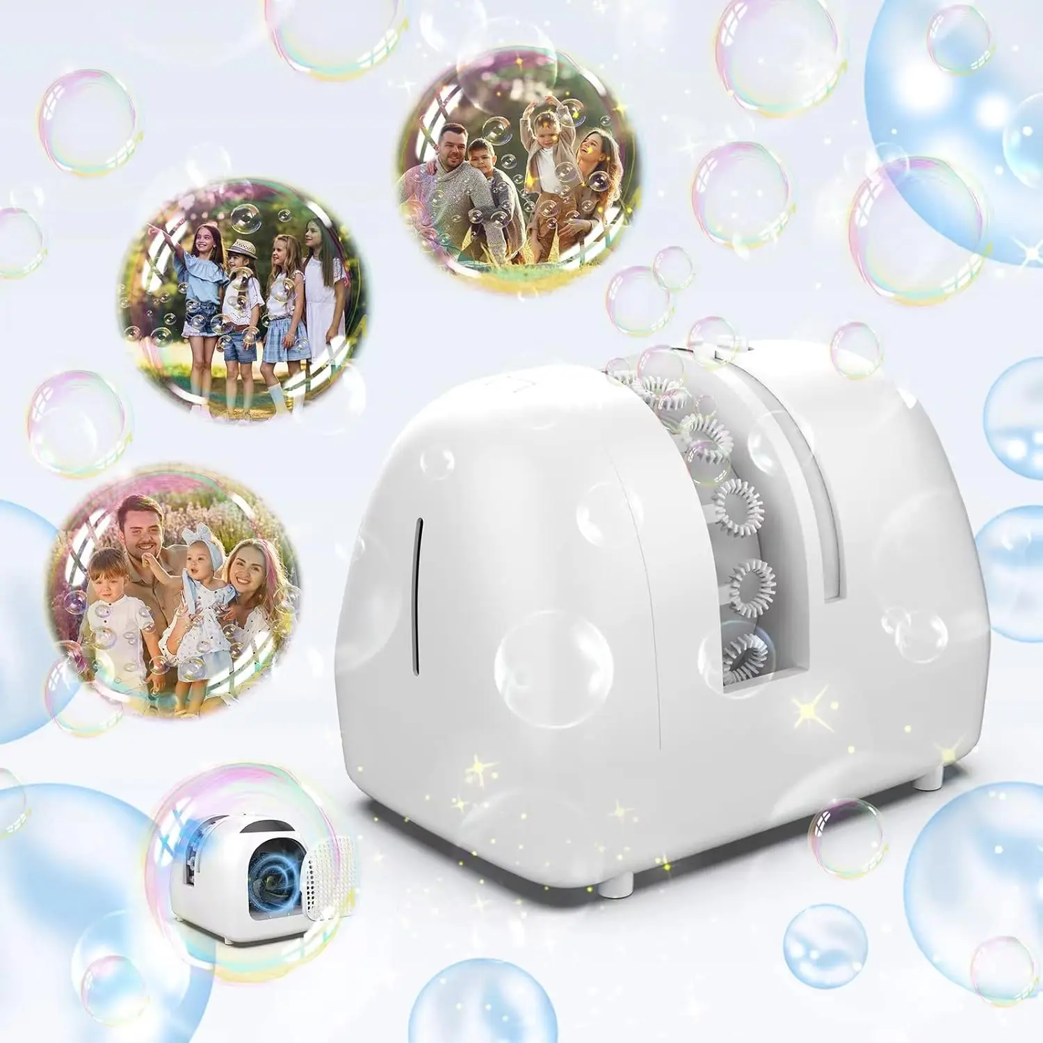 W_Bubble Machine for Kids Parties Bubble Maker Operated by Plugin or Batteries Outdoors Blower Life Theme Parties Weddings