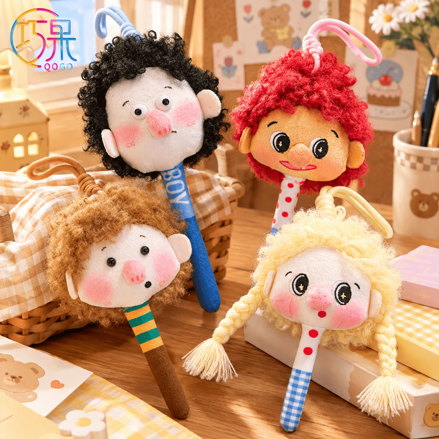1pc creative fun plush cute curly doll massage hammer doll key chain backpack accessories pendant gift for friends