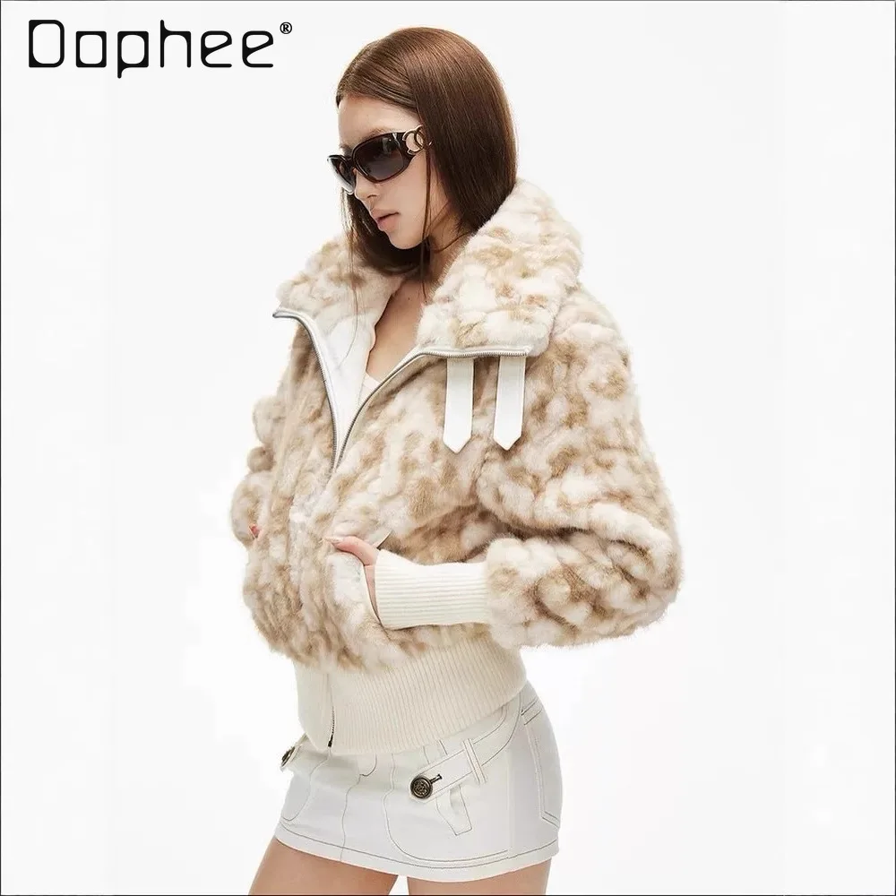 

Autumn Winter New Korean Ins Fashion Patchwork Color Stand Collar Leather Button Eco-friendly Fur Unique Trendy Loose Short Fur