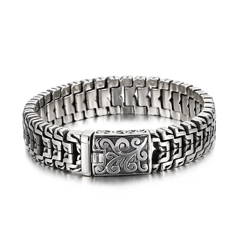 16 mm combinerende mode- en retro-elementen biker-kettingarmband - roestvrij staal 316L - KB 123643 -BDJX