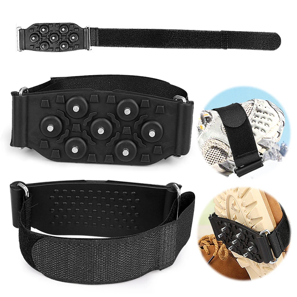 Kołki śnieżne z 7 zębami, antypoślizgowe nakładki na buty, regulowane zimowe nakładki na lód do wspinaczki górskiej i biwakowania na zewnątrz.