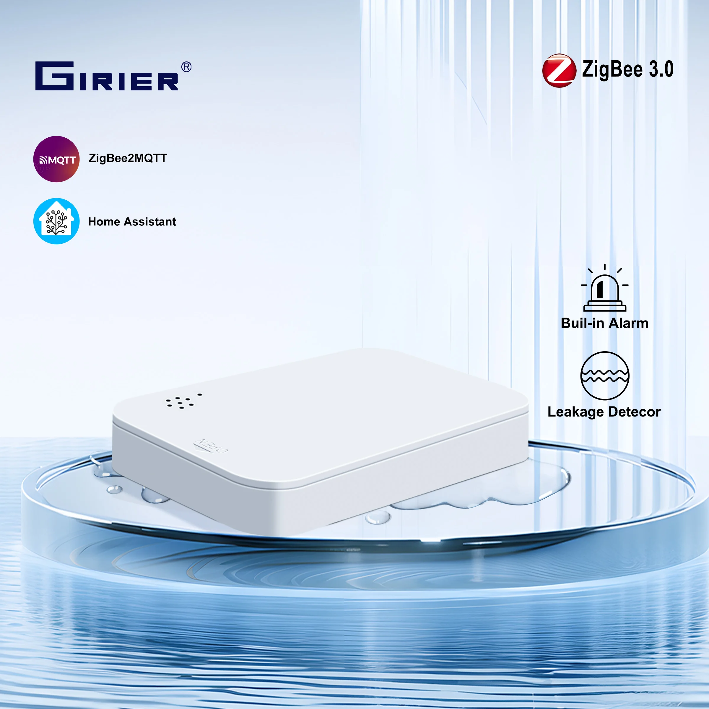 

GIRIER Smart Water Leakage Sensor ZigBee 3.0 Leak Detector with Siren Alarm 85dB for Home Security Works with Home Assistant