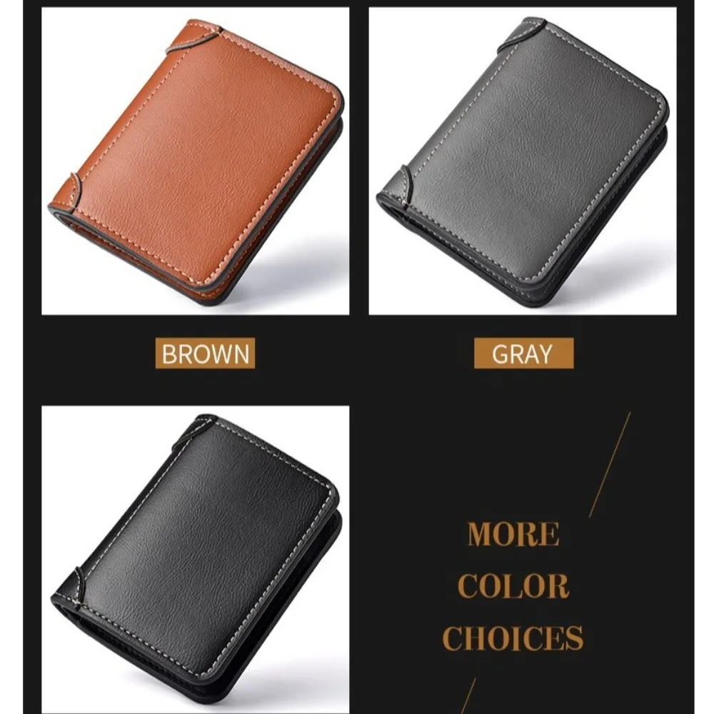 Cartera corta fina a la moda para hombre, cartera plegable delgada, bolso de mano de negocios, monedero, tarjetero de cuero PU, tarjetero Unisex