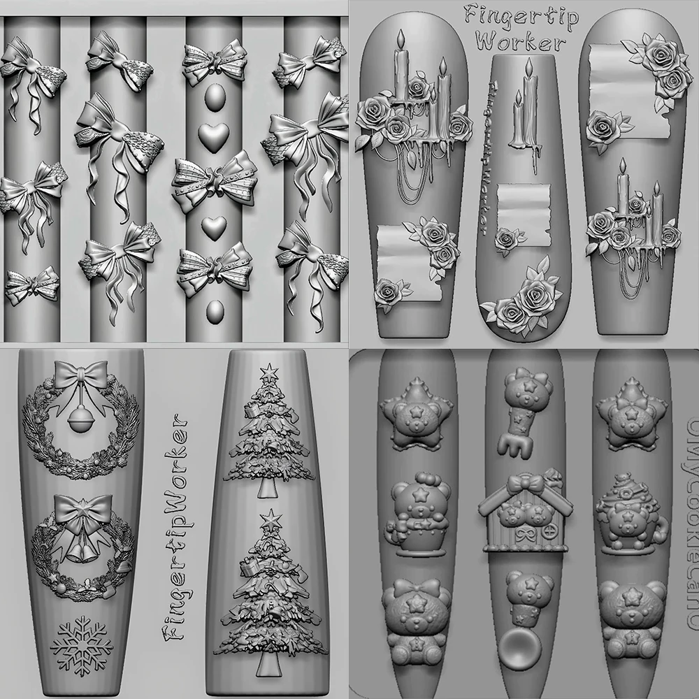 

Cartoon Rilakkuma Rabbit Dog Butterfly Silicone Nail Mold Bowknot Rose Flowers Necklace Wings Nails Carving Mold Christmas Gift