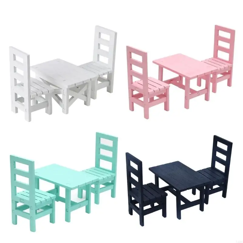 

54DA Realistic Dollhouses Table And Chairs Set 1:12 Scale Modern Wooden Furniture Decorative Pretend Play