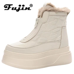 Fujin 9cm Synthetic Women Designer Shoes Autumn Spring ZIP Winter Plush Fur High Brand Sneakers Knee Booties Luxury Ankle Boots