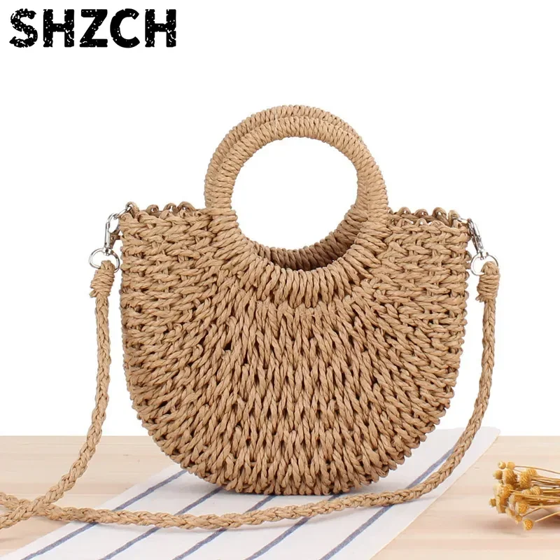 Trendy Half-Moon Straw Bag 2023, Ins Popular Woven Beach Bag with Phone Pocket, Summer Boho Clutch Purse for Vacation/Shopping