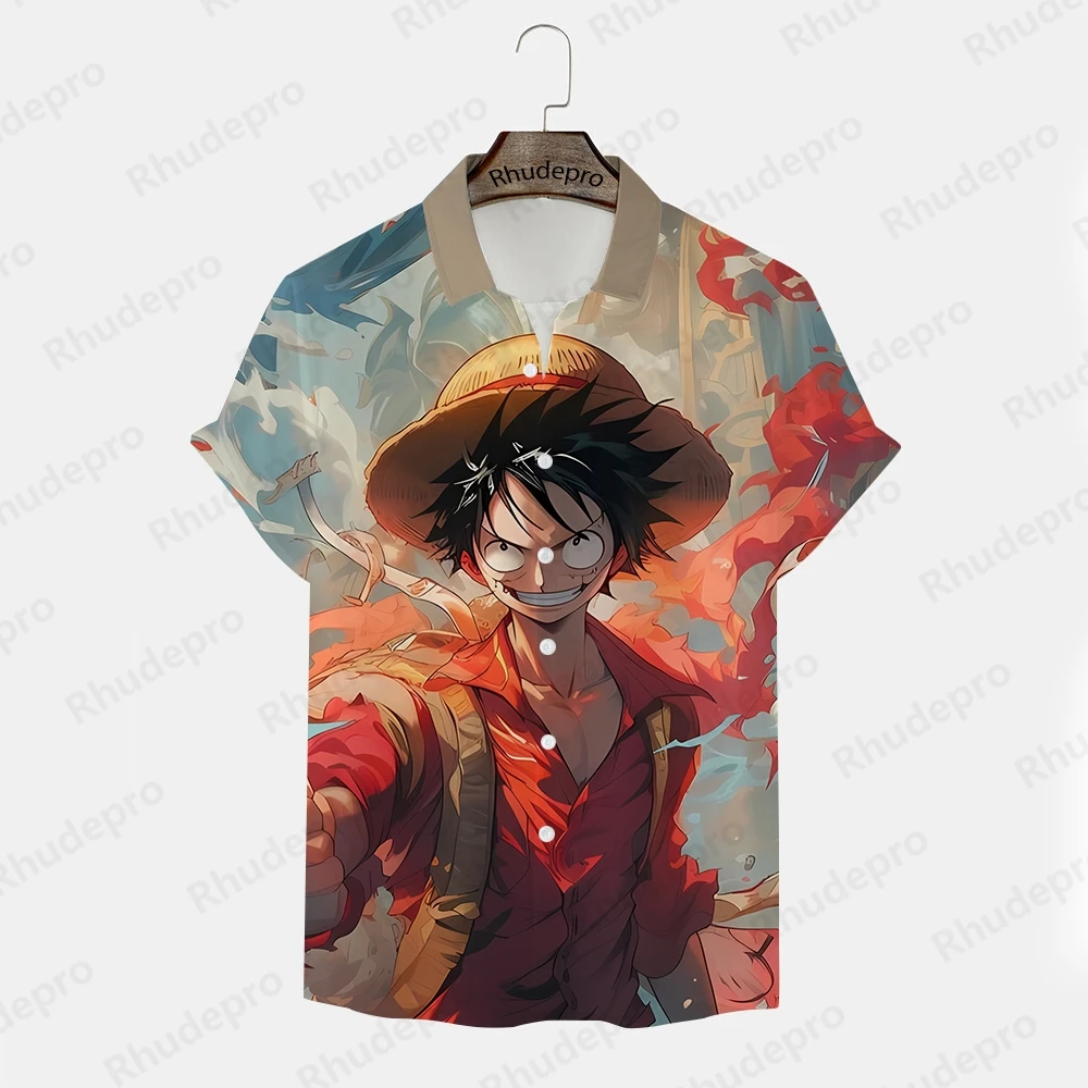 

One Piece Monkey D Luffy Men's Shirt Clothing Anime Roronoa Zoro Fashion Shirts 2024 Tops Short Sleeve Oversized Children's