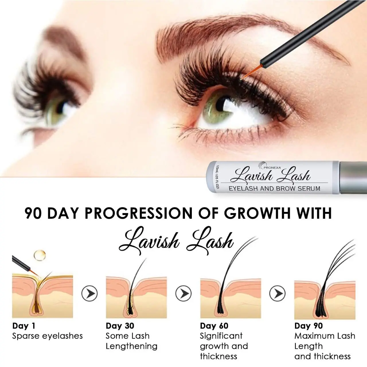 Eelhoe Wimpern-Augenbrauen-Pflegeflüssigkeit-Set, langlebig, dicker, leicht zu tragen, verbessern die Verlängerung, wasserfestes Make-up, Wimpernwachstumsserum