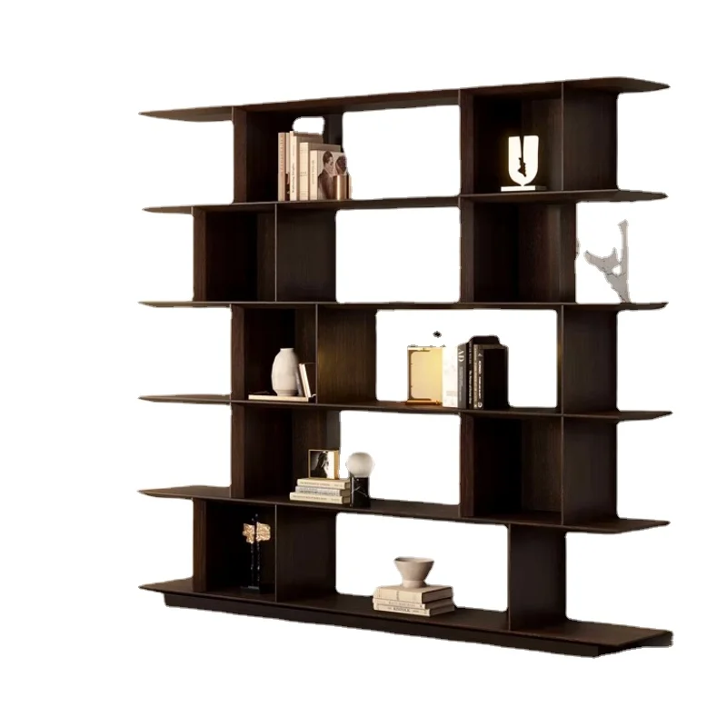 

TQH Business Office Smoked Wood Bookcase Special-shaped Lattice Minimalist Storage Display Cabinet