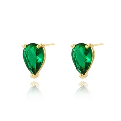 Waterdrop Inlaid Green Zircon Stud Earrings For Women Fashion Gold Color Emerald Engagement Wedding Earrings Jewelry
