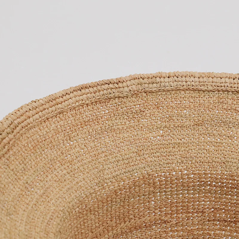 Summer Handmade Raffia Straw Wide Brim Bucket Hats Women Fashion Casual Sun Hat Foldable Flat Top Straw Hats Vacation Beach Hat