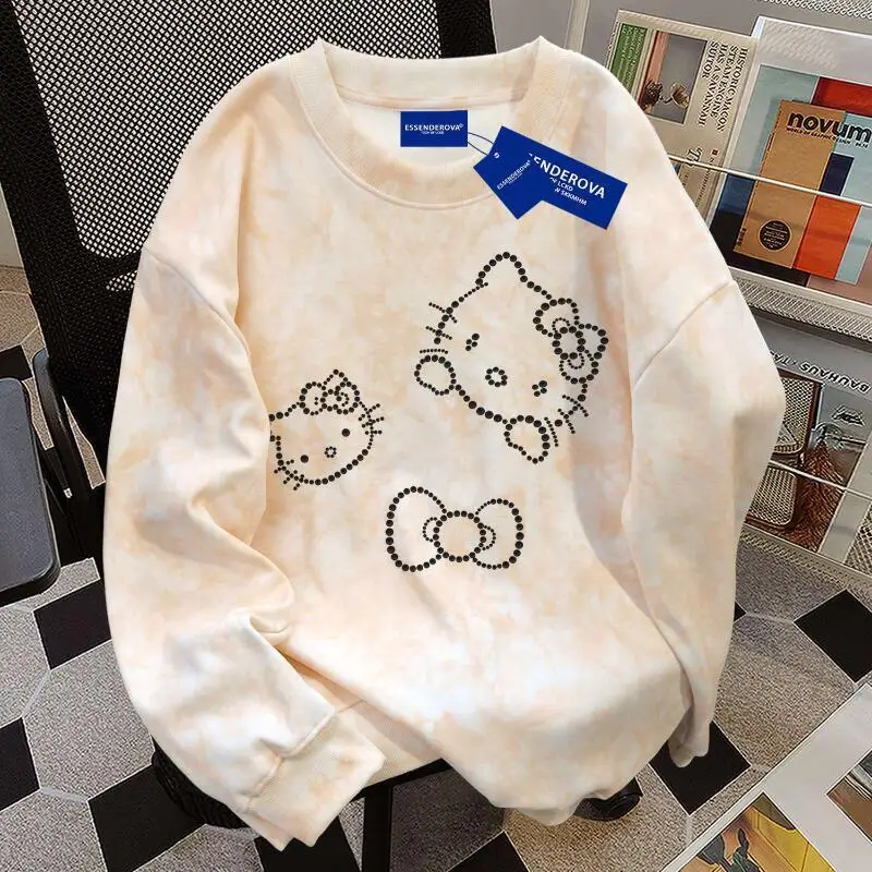 

Горячая осень-зима Новая женская милая мультяшная Hello Kitty Design Sense Модная плюшевая теплая футболка Модная свободная повседневная футболка Топы