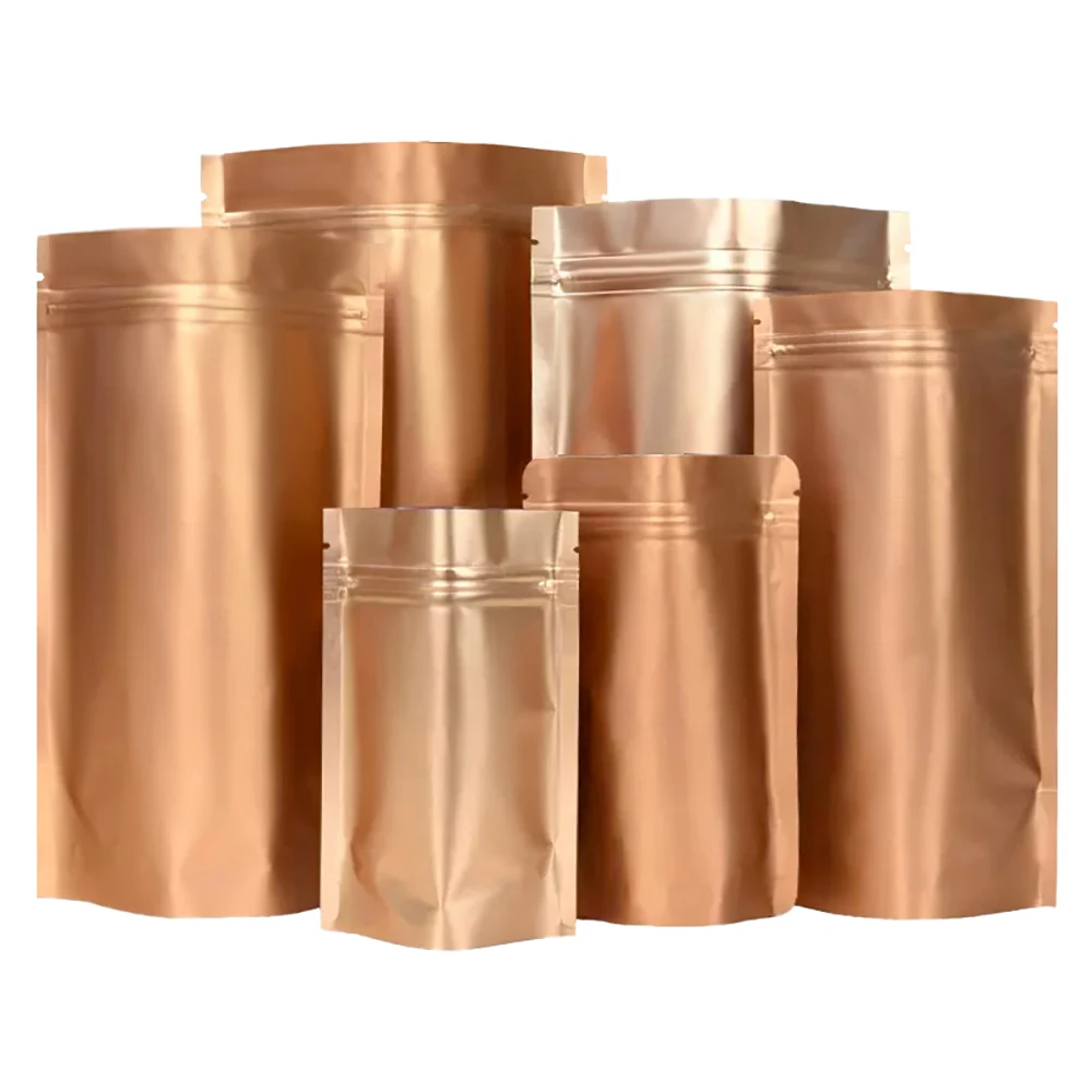 100Pcs Gold Foil Stand Up Bag Zip Lock Reclosable Reusable Tear Notch Doypack Food Snack Ground Coffee Bean Pouches