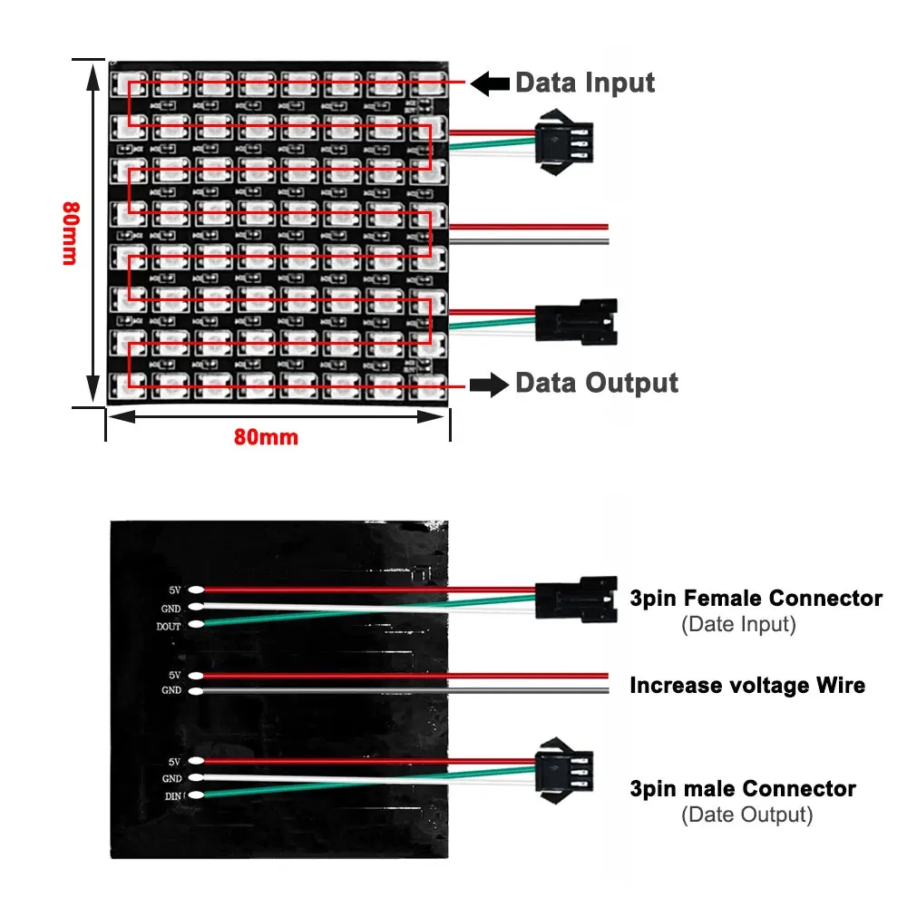 Anneau lumineux LED RVB adressable individuellement pour la décoration de la maison, écran de panneau de pixels numériques, WS2812B, DC5V, 8x8,