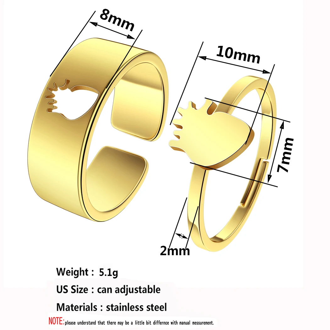 Kinitial Surgeon Anatomical Heart Women's Ring Sets Stainless Steel Doctor Nurse Couple Jewelry Open Finger Rings