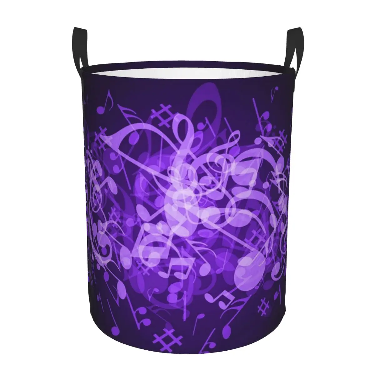 Purple Glow Music Notes Foldable Laundry Baskets Dirty Clothes Toys Sundries Storage Basket Large Waterproof Bag For Home Kids