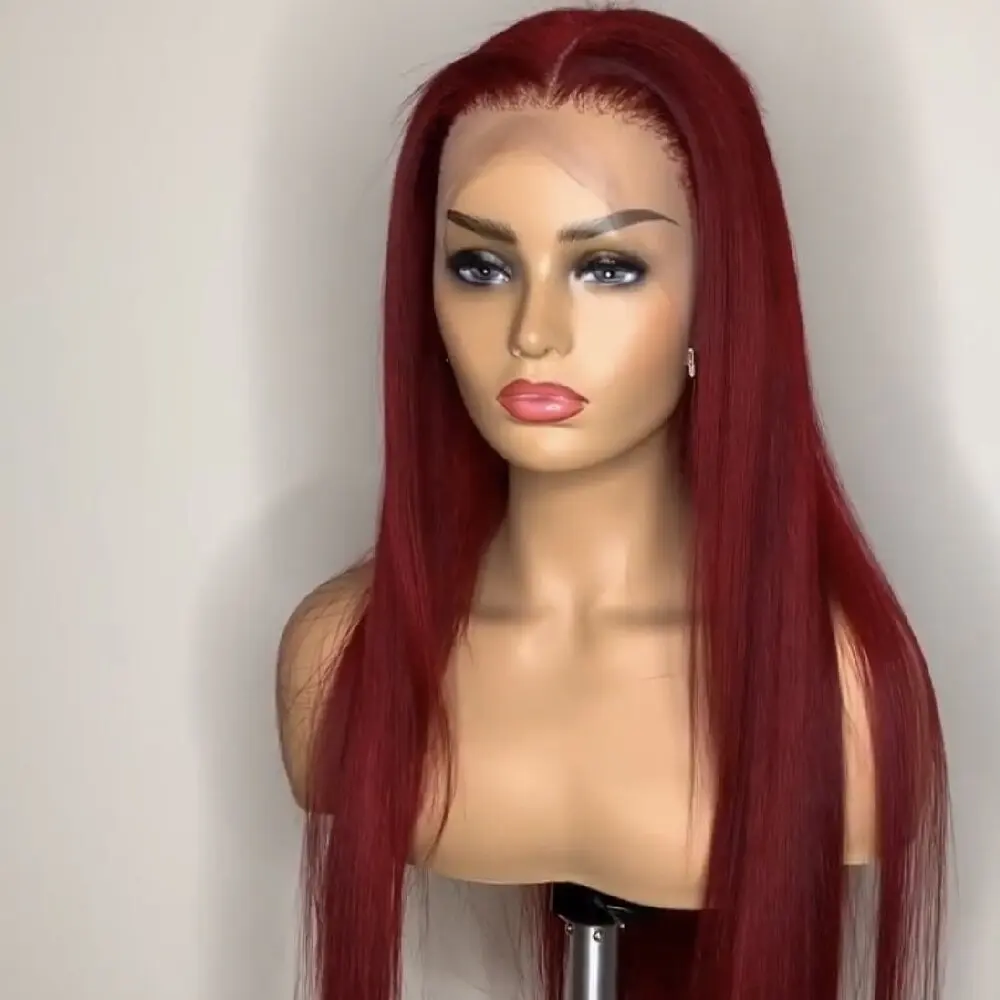 

20 30 Inch Straight 99J Burgundy HD Transparent Lace Front Human Hair Wig Colored Red 13x4 Lace Glueless Front Wigs