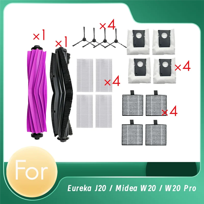 For Eureka J20 / Midea W20 / W20 Pro Robot Vacuum Main Side Brush HEPA Filter Dust Bag Enhanced Cleaning Efficiency A62X