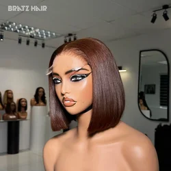 Super Double Drawn Bone Striaght Brown Color 4x4 5x5 Lace Closure Bob Wigs Human Hair Glueless 13x4 Lace Frontal Bob Pre Plucked