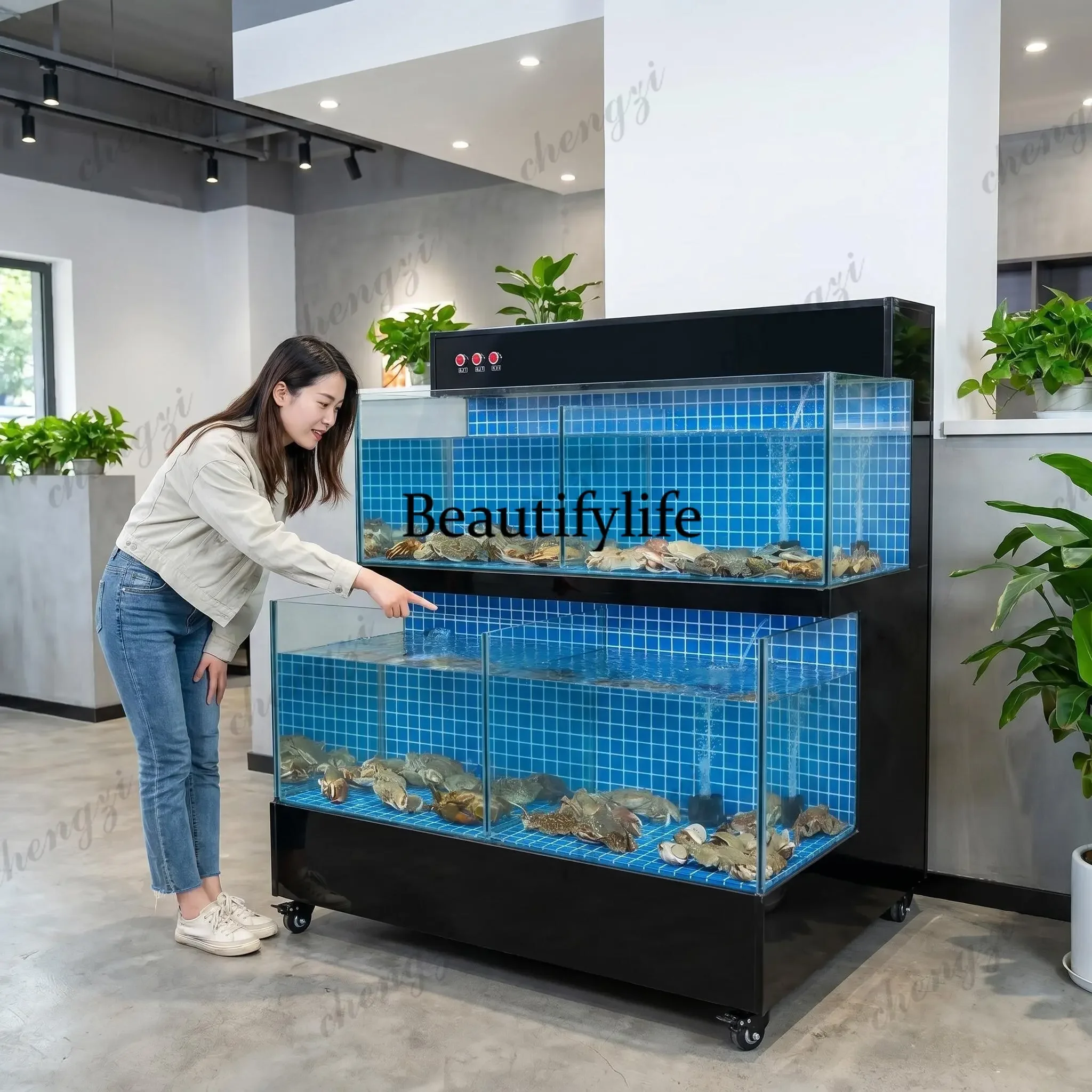 10  Freshwater fish seafood fish tank commercial seafood pool refrigerator integrated supermarket aquatic mobile seafood tankE55