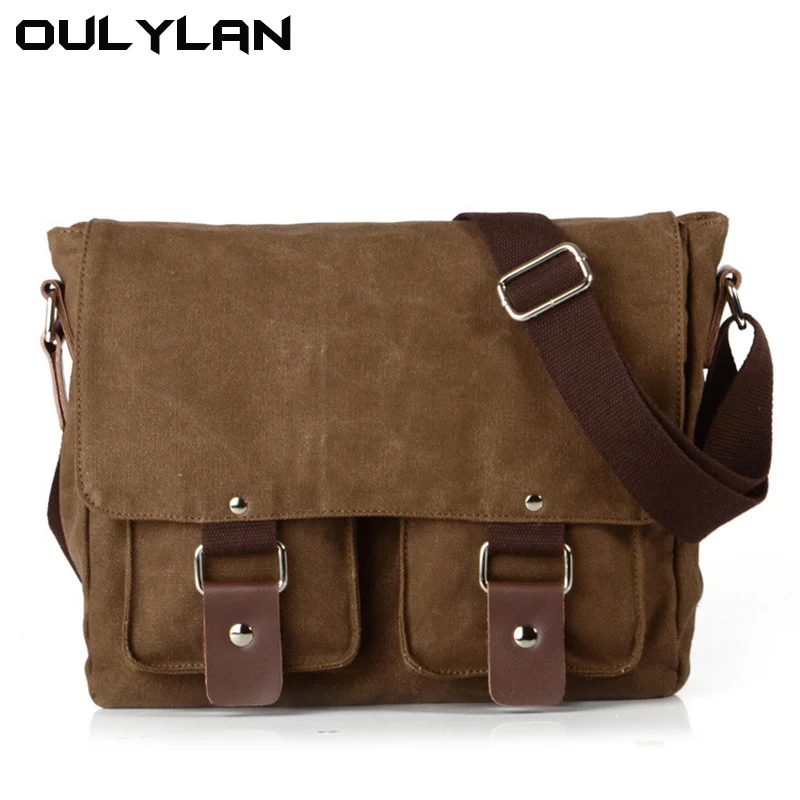 

Casual Men's Retro Bag 12-inch Oil Waxed Canvas Women's Crossbody Shoulder Bags Army Green Black Waterproof Clamshell Bag New