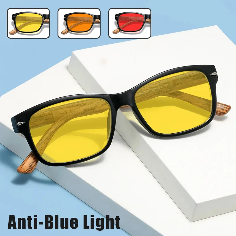 

New Fashion Square Frame Wood-Grain Legs Anti-Blue Light Glasses Gaming Phone and Computer Eye Protection Eyewear Unisex
