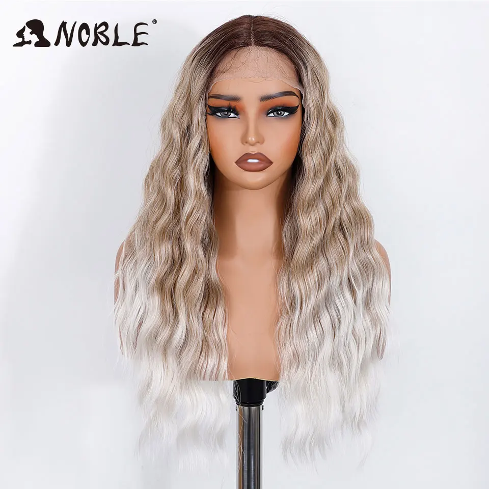 Noble Synthetic Lace Front Wig 26Inch Long Wavy Lace Part Body Wavy Lace Wig For Women Cosplay Lace Front Wig Ombre Blonde Wig