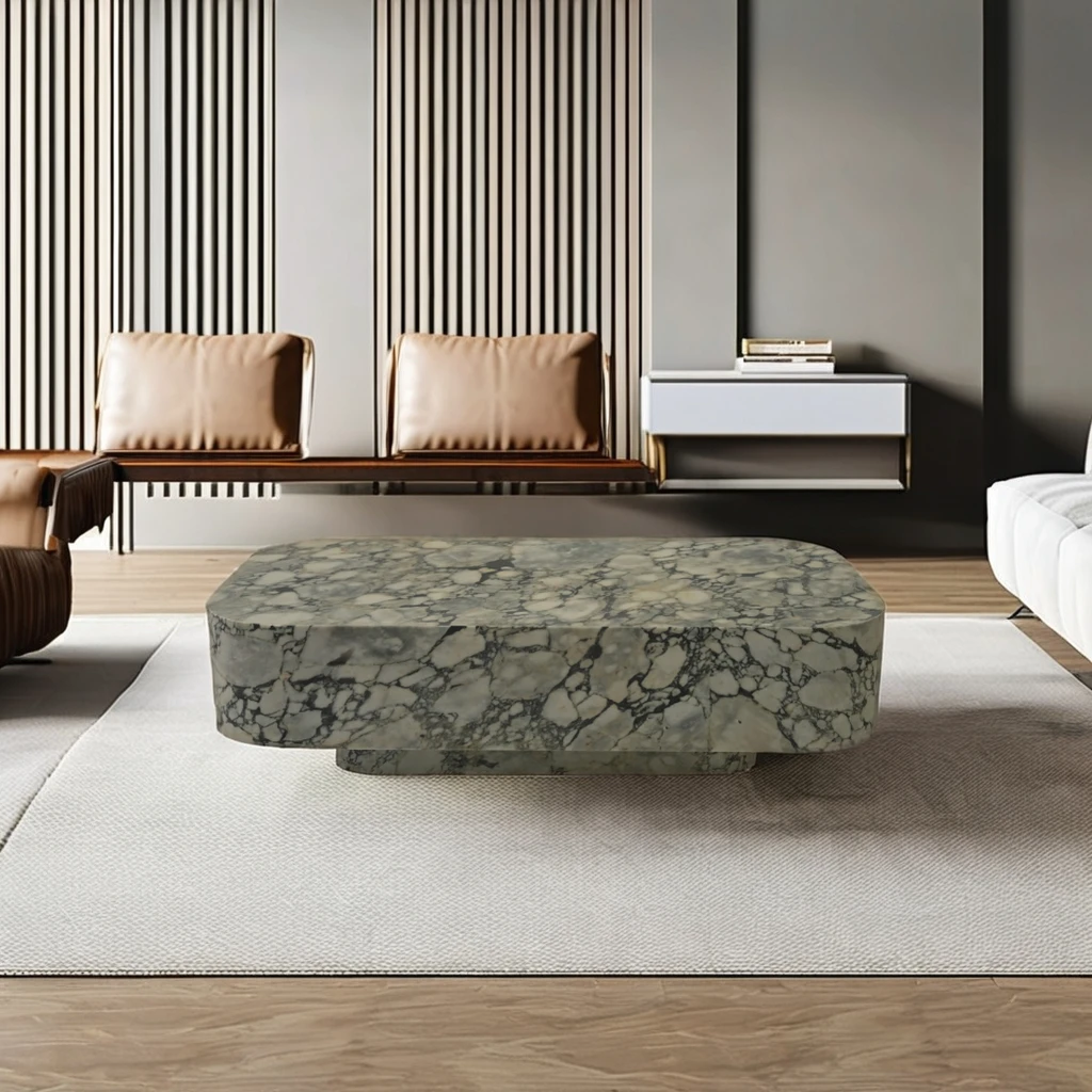 Luxury and Unique Natural Textured Marble Coffee Table in the Living Room Marble Coffee Table
