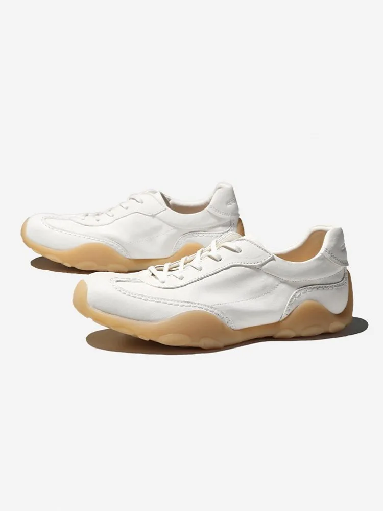 Men Cushioning Round Toe Horsehide Genuine Leather Sneakers Thick Bottom Lace Up Running Trainers Breathable Jogging Sport Shoes