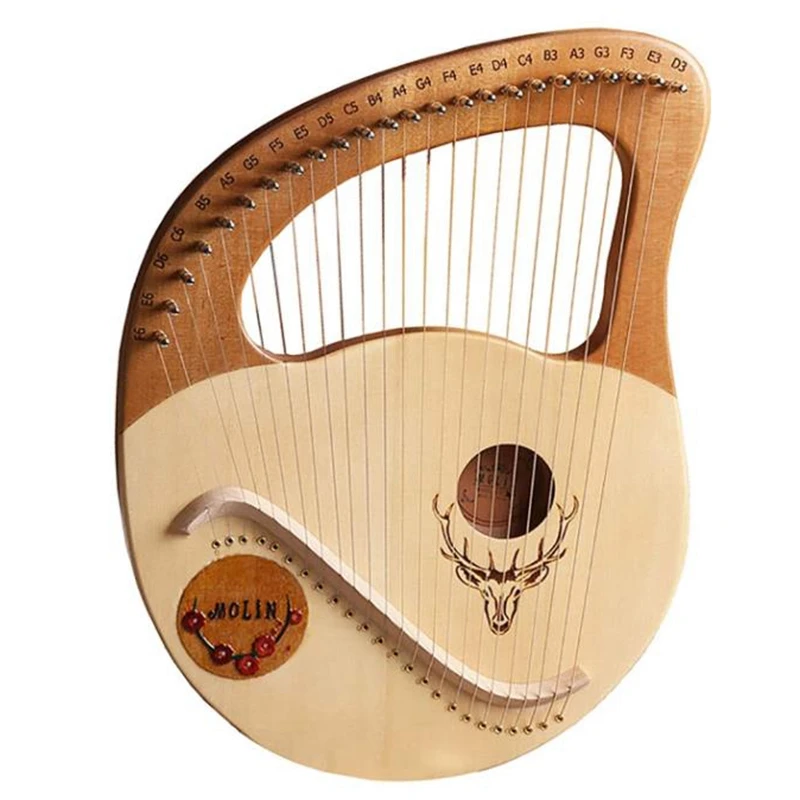 

Lyre Harp,Greek Violin,24 String Wooden Lyre Instrument,with Tuning Wrench, for Music Lovers Beginners,Etc,Wood