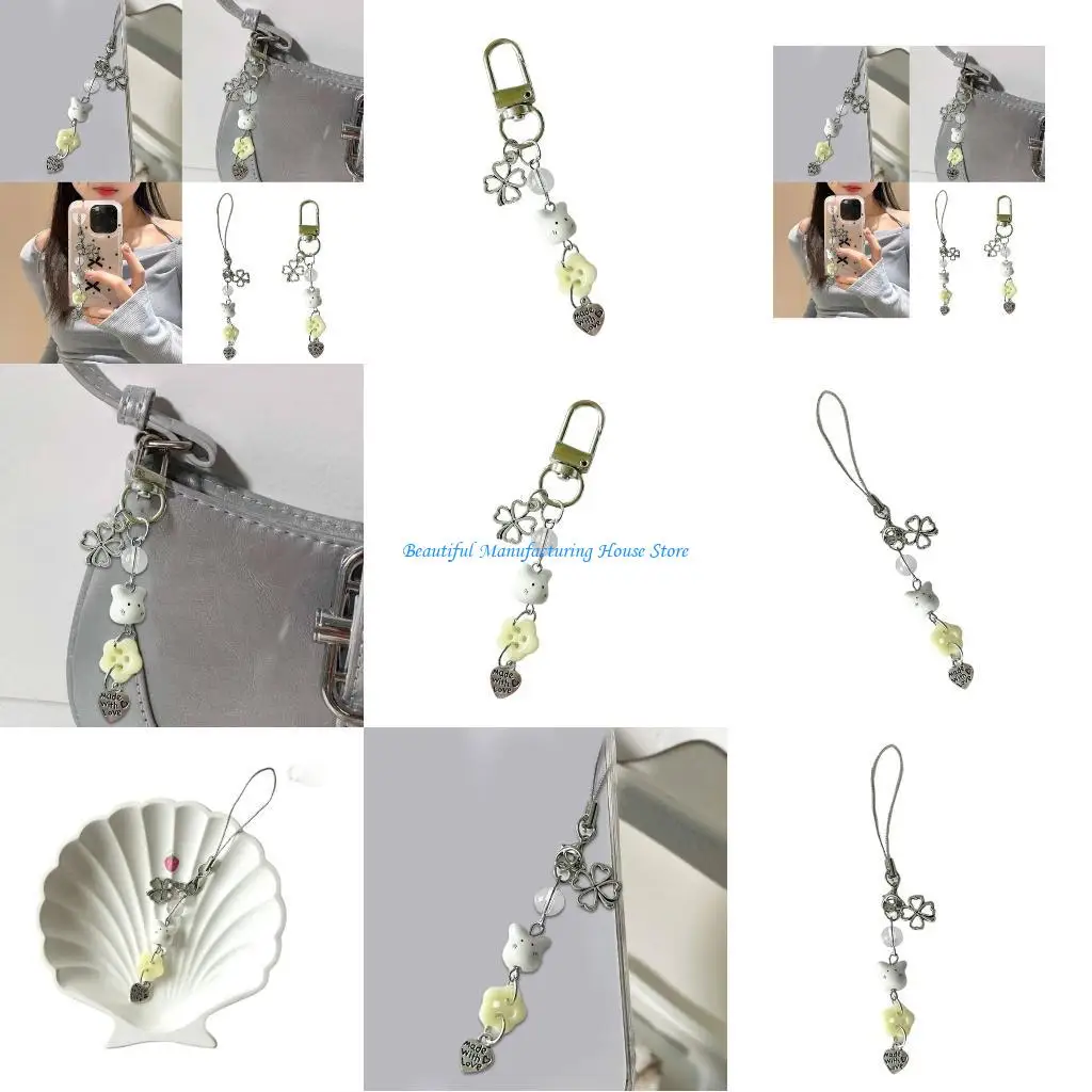 

E56A Fashion Statement Pendant Playful Rabbit Beaded Phone Strap Offering Durability and Suitable for Everyday Use