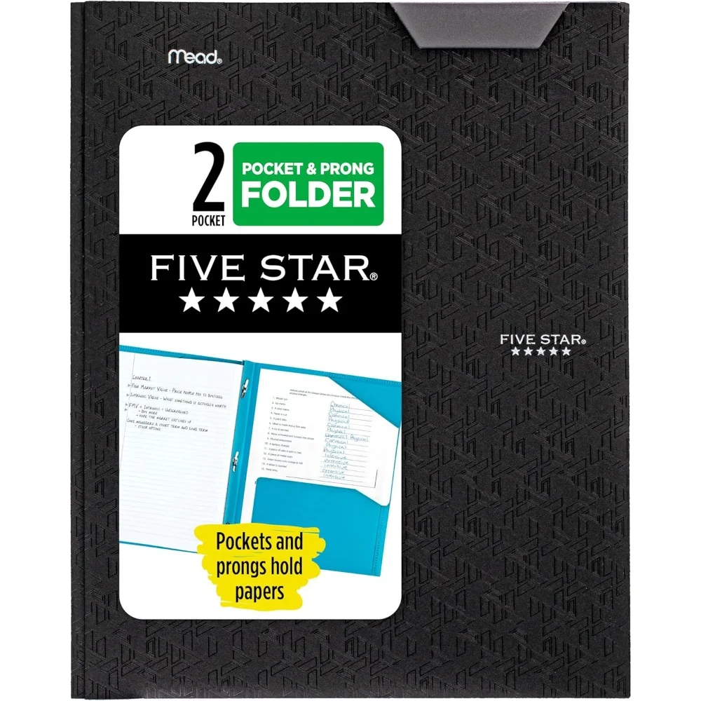 2-Pocket Plastic Folder with Prong Fasteners and Stay-Put Tabs for Letter Size 8.5 x 11 Paper Organizer School Office Supplies Black File Document Holder