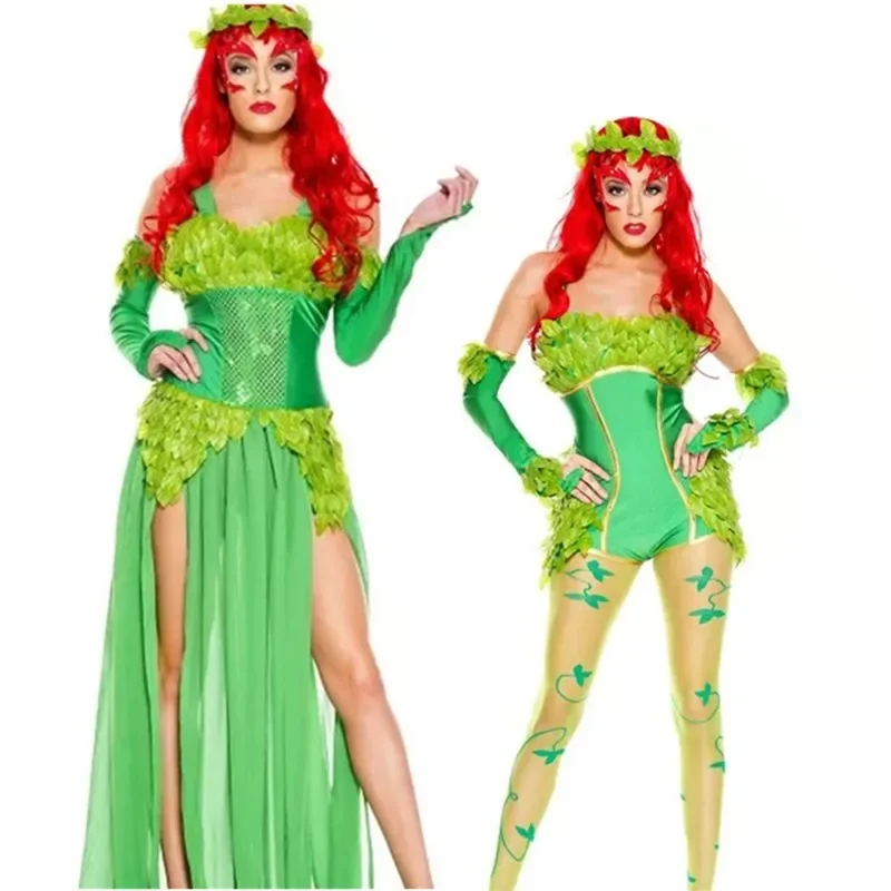 Halloween Sexy Tinker Bell Green Dragonfly Fairy Elf Costume Anime Movie Performance Batmen Poison Ivy Cosplay Dress