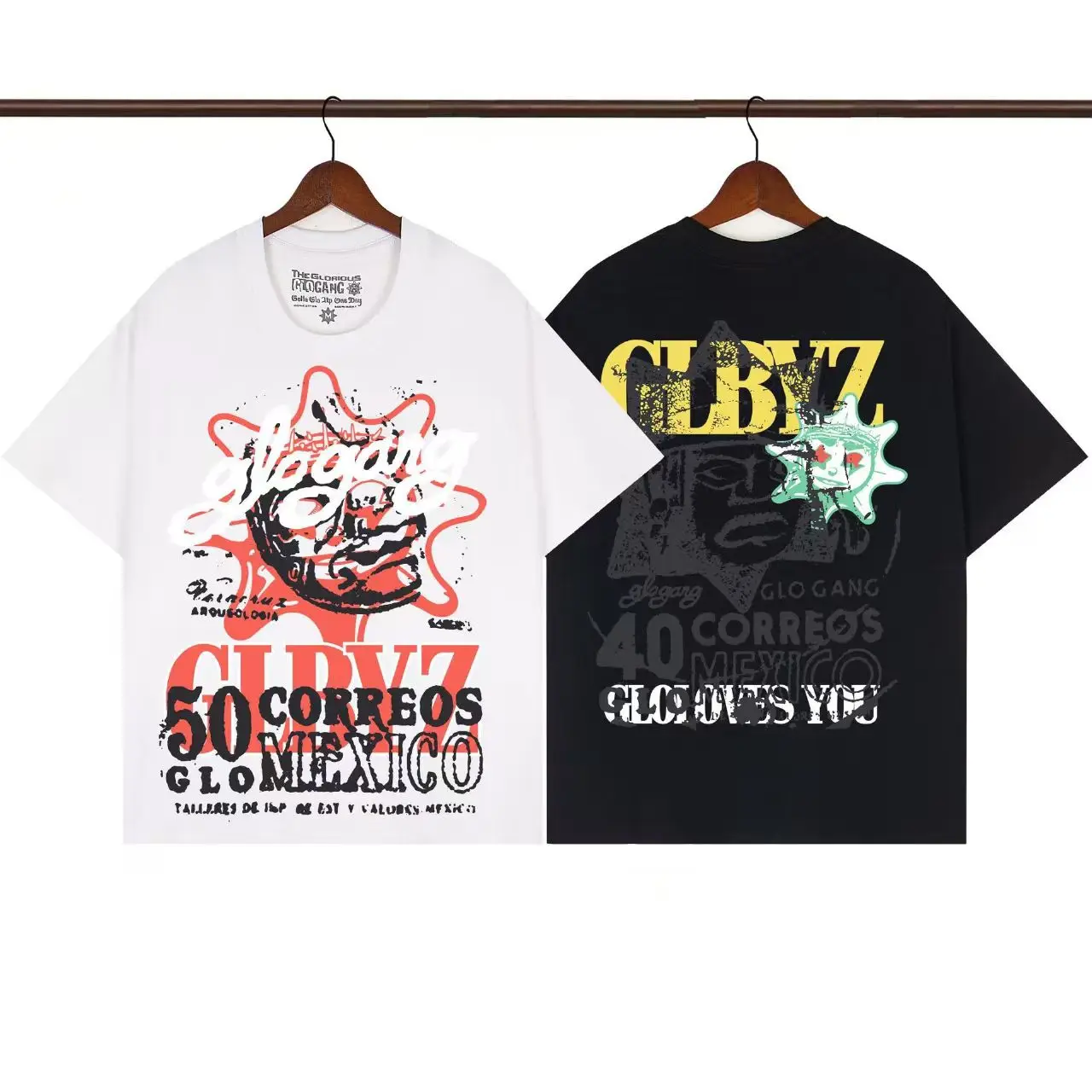 GLO GANG European and American Street Cartoon Printed Cotton Short sleeved T-shirt for Men and Women