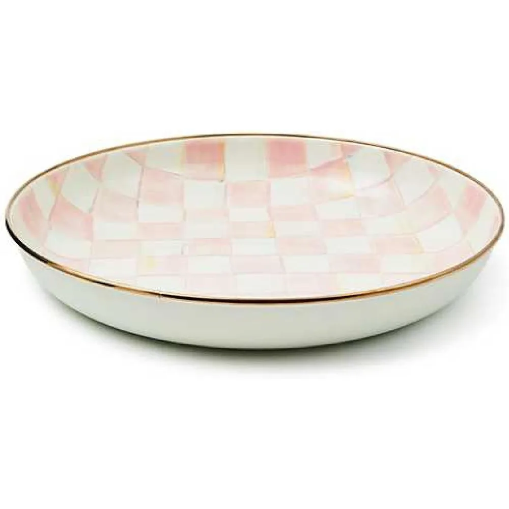 

Enamel Abundant Bowl, Decorative or Serving Bowl, Pink-and-White Rosy Check