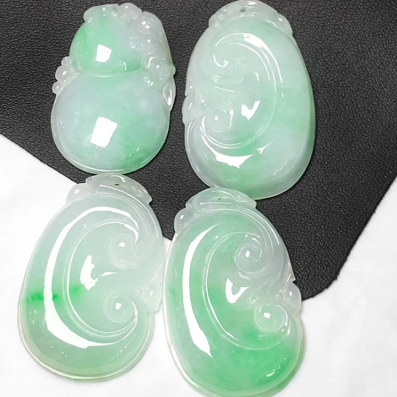 Natural a-Level Ice Glutinous with Color Ruyi Gourd Jade Pendant