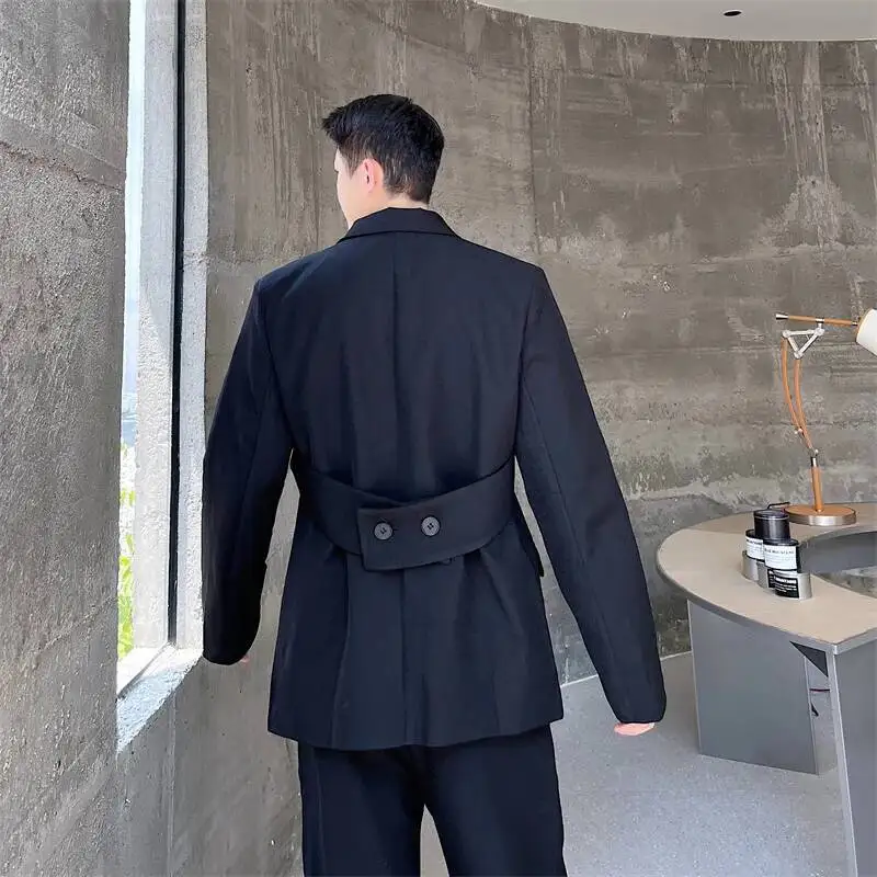 الرجال السترة الدعاوى بلون طويل الأكمام عبر العنق عارضة زر أسفل الدعاوى الشارع الشهير الكورية الأزياء رقيقة معاطف