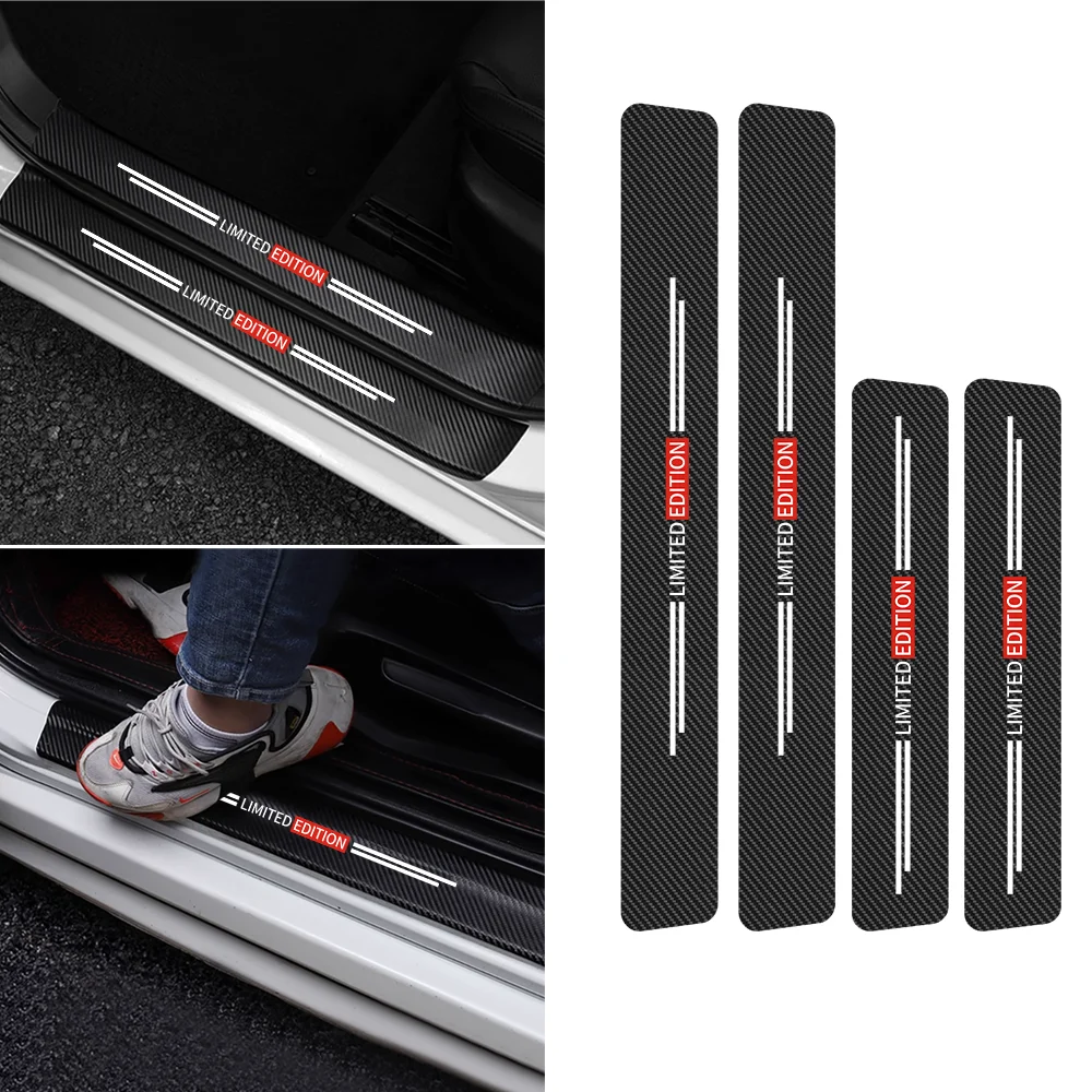 

LIMITED EDITION 4pcs Carbon Fiber Car Sticker Auto Door Sill Bumper Protective Strip Anti Scratch Waterproof Decal Accessories