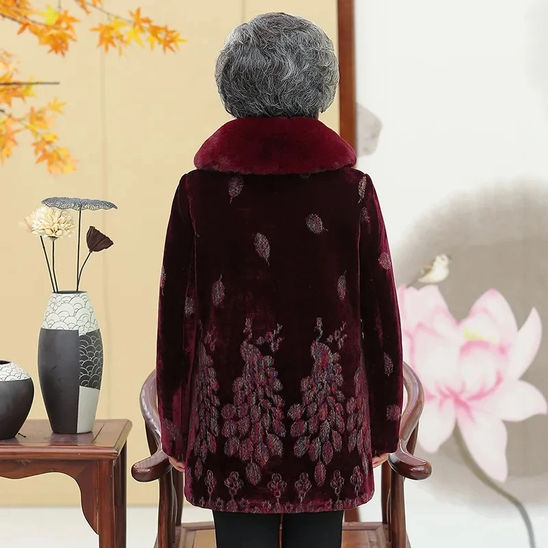 Elderly Women Winter Jacket Woolen Coats 5XL Old People Warm Outerwear Single Breasted Thicken Sheep Shearing Wool Coats W1573