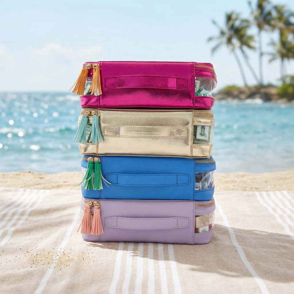 Portable Mahjong Storage Bag Poker Transparent PVC American-style Zipper Fringed Handle Durable Entertainment