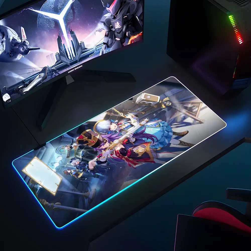 Genshin Impact Mouse Pad RGB Luminous 700X400mm Large Table Pad Encrypted Anti Skid Super Large Mouse Pad