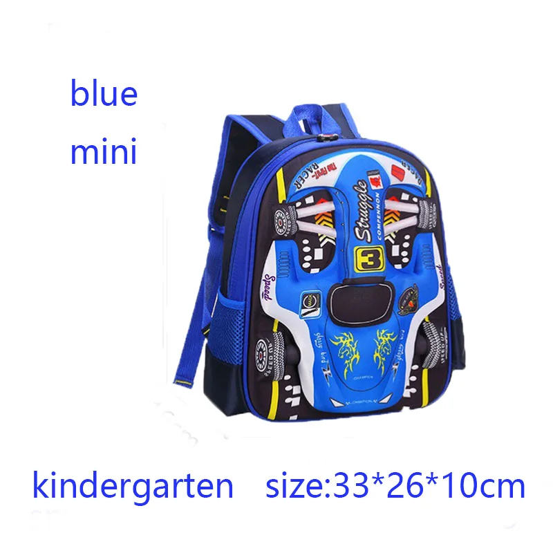 Wasserdichter, leichter 3D-Auto-Rucksack, Kindergarten-Kind-Vorschulrucksack, junge Kinder, Jungen, Mädchen, Schultasche, Grundschule, Rot, Blau