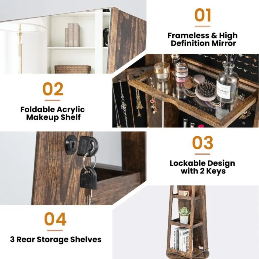 調節可能なLEDライト付きスタンディングジュエリーキャビネット