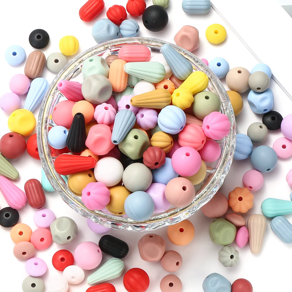 30Pcs New Pinkycolor Silicone Bead Melon Seeds Pumpkin Style Focal Beads For Jewelry Making DIY Pen Mobile Phone Chain