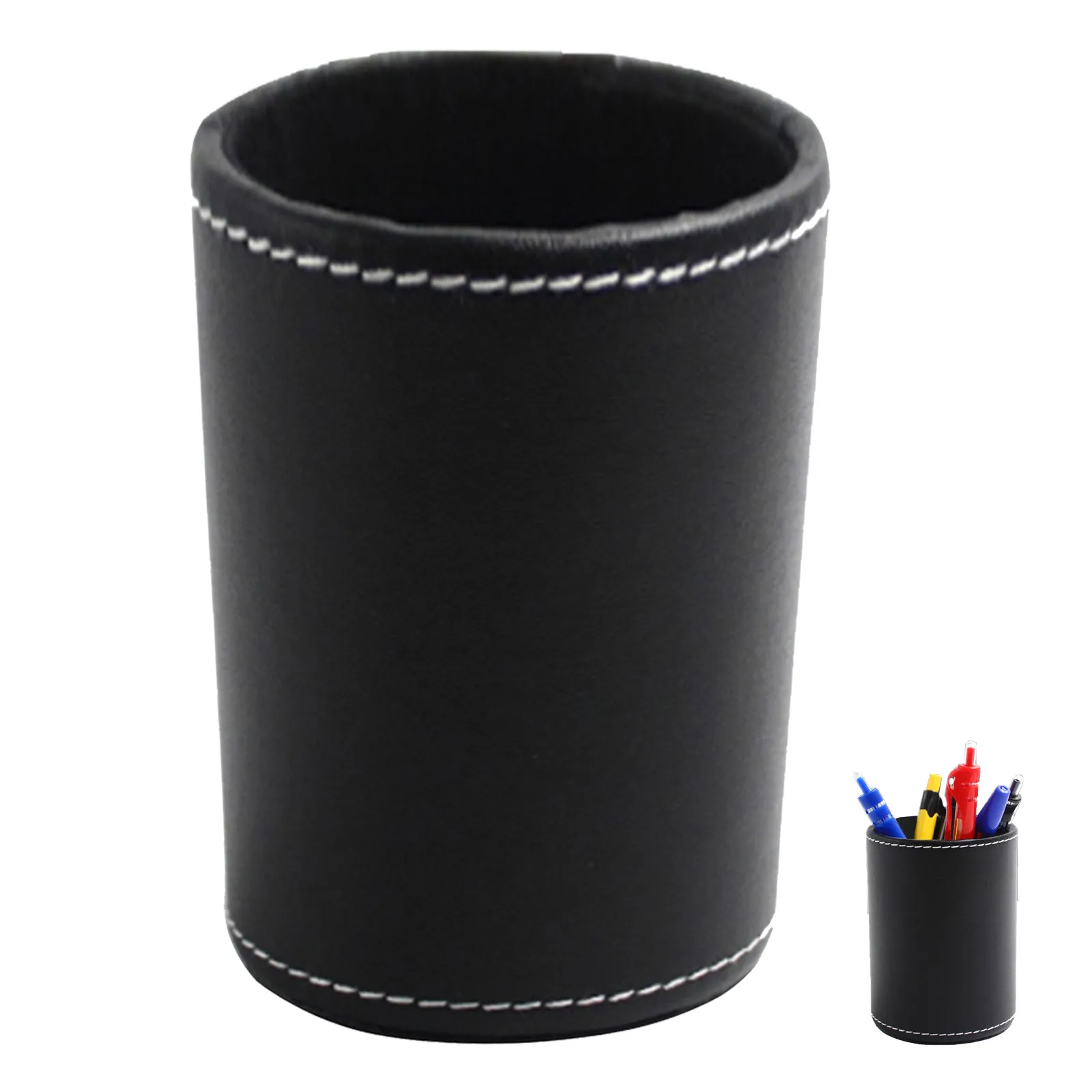 1Pcs Round PU Pen Holder Desktop Organizer for Office Home School Desk Pencil Container Brush Storage Sturdy Lightweight