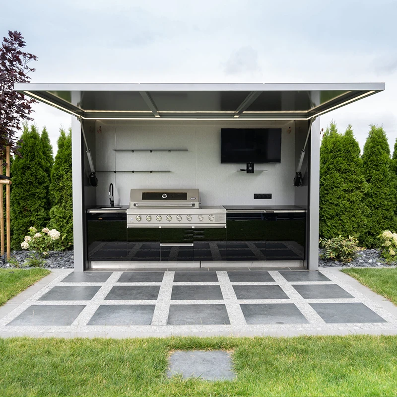 Factory Customized Modern Black Camping Stainless Steel Modular Garden Outdoor Kitchen Cabinet With Stainless Steel Shed