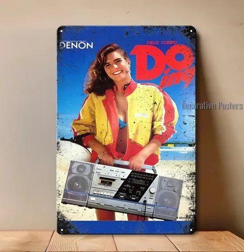 Denon Portable Cassette Player Vintage Ad Hi-Fi Metal Poster Sign Size:8*12