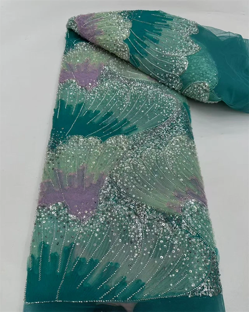 الأفريقي مطرز جودة عالية النيجيري الترتر مع اللؤلؤ الدانتيل الفرنسي تول أقمشة الدانتيل لخياطة فستان الحفلات